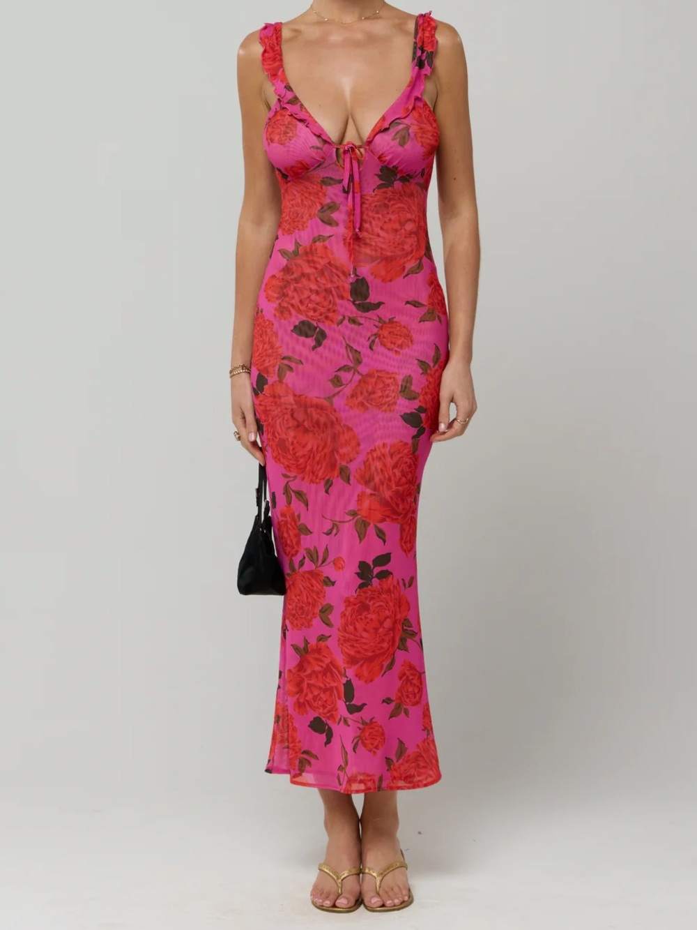 RESA Pink Dress with Red Rose Print